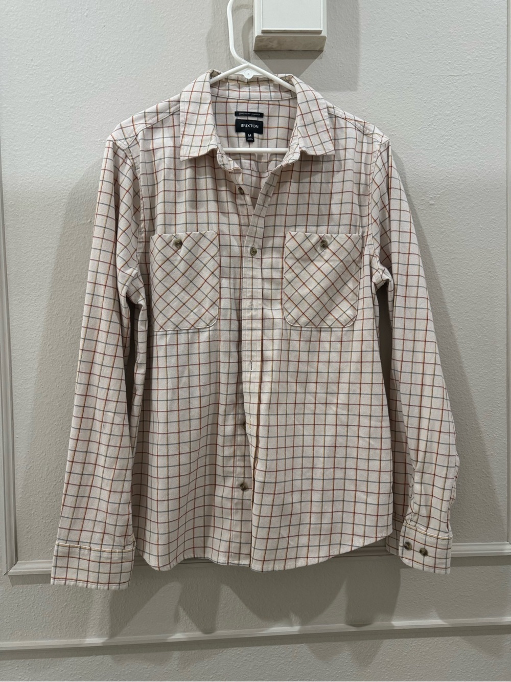 NWT Brixton Mens Charter Cream multicolor Plaid Shirt size M